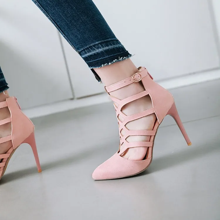 Сандалии женские на высоком каблуке летние туфли с заостренным носком шнуровка