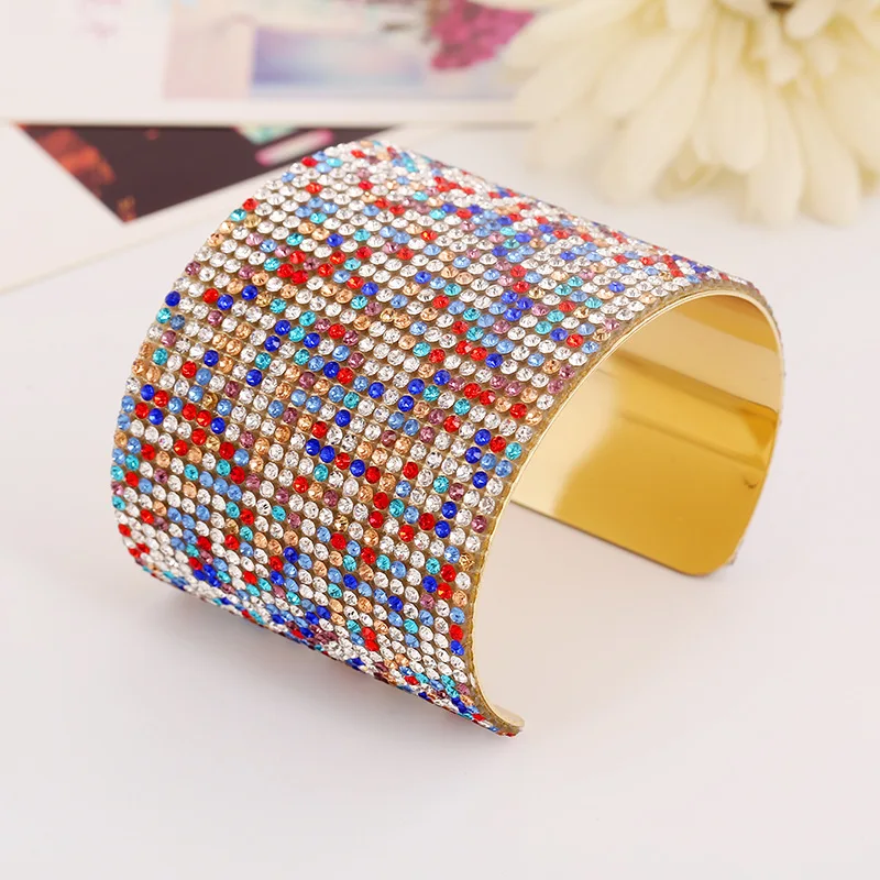 Новый золотой Цвет широкие манжеты с украшением в виде кристаллов Стразы