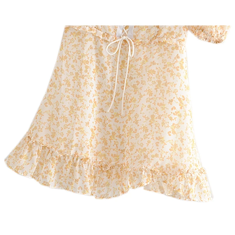 Женское винтажное платье миди с цветочным принтом воланом и пышными