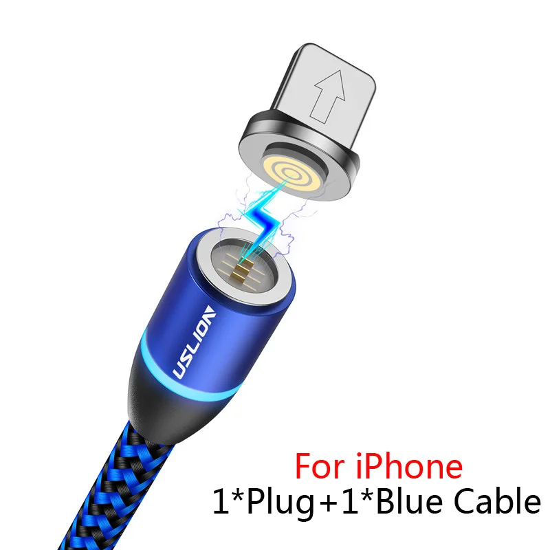 Blue For iPhone USLION 3а Магнитный кабель Micro usb type C кабель зарядное устройство для iPhone XS X 8 7 для samsung huawei type-c Магнитный кабель для быстрой зарядки - Цвет: Blue For iPhone