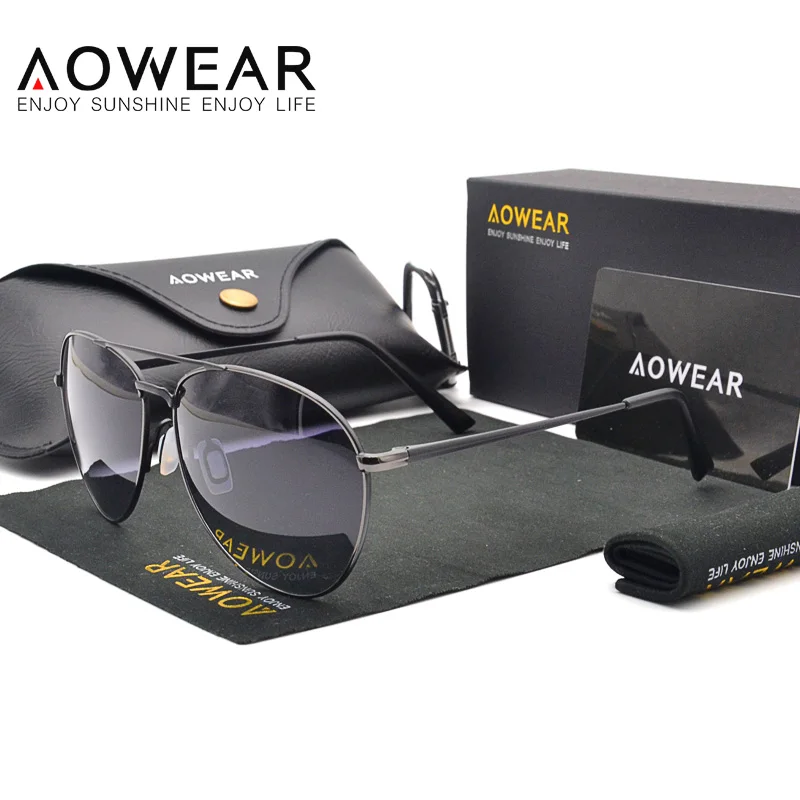 AOWEAR брендовые дизайнерские авиационные солнцезащитные очки, мужские поляризованные зеркальные очки для вождения, очки пилота, солнцезащитные очки для женщин, HD авиационные очки Gafas - Цвет линз: C4 Black