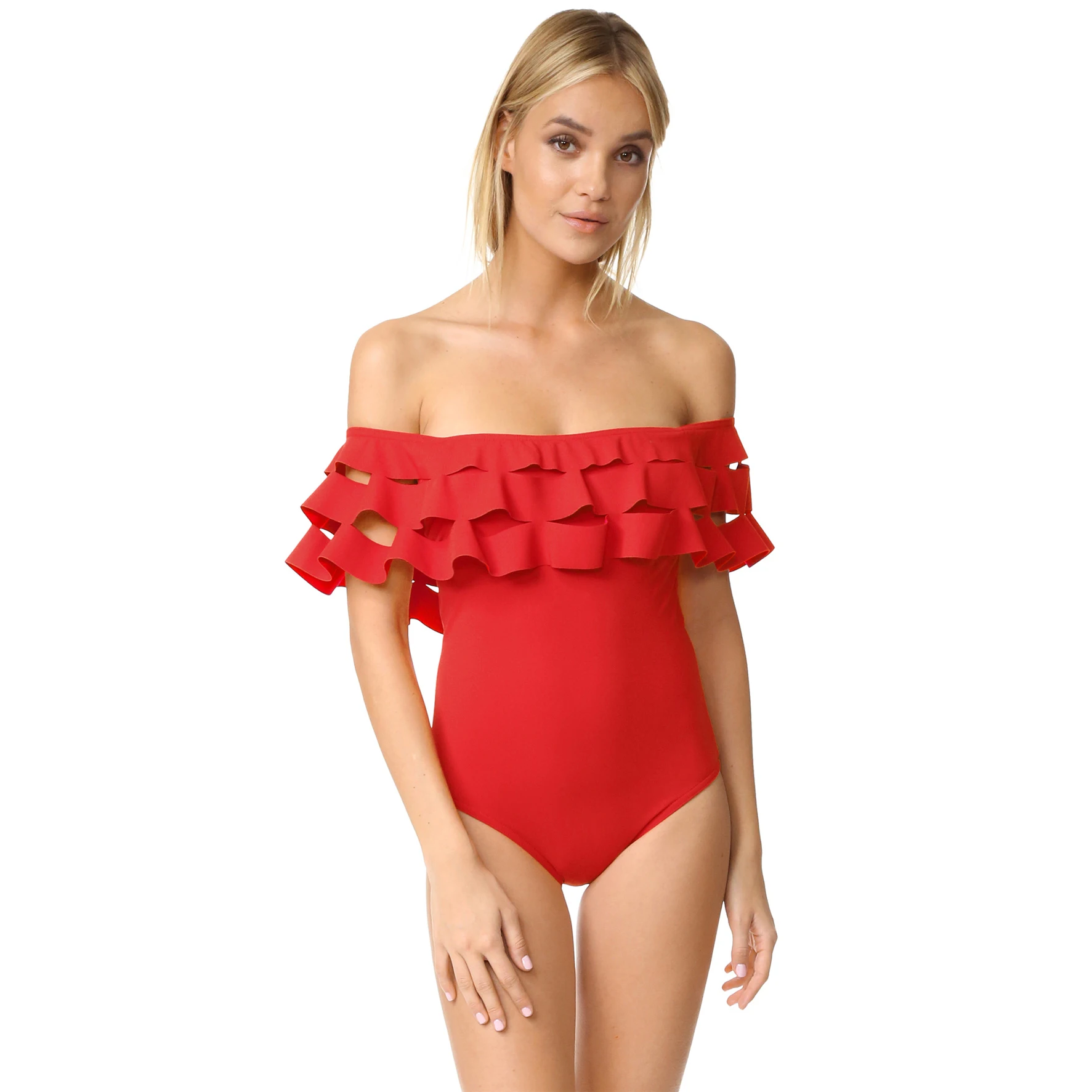ESSV Off Shoulder Ruffle цельный купальник Женские Спортивные Купальники Sexy Мягкий боди