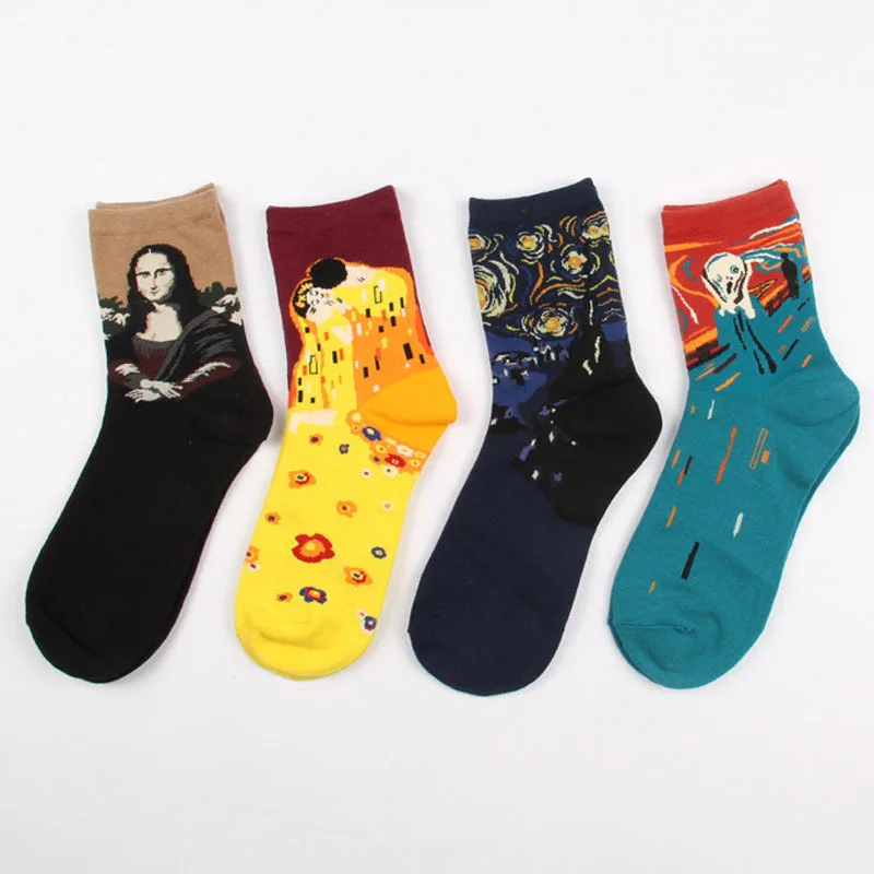 

2015 Brand Famous Oil Painting Socks For Women Novelty Mona Lisa Art Sock Street Style Crazy Socks Cotton
