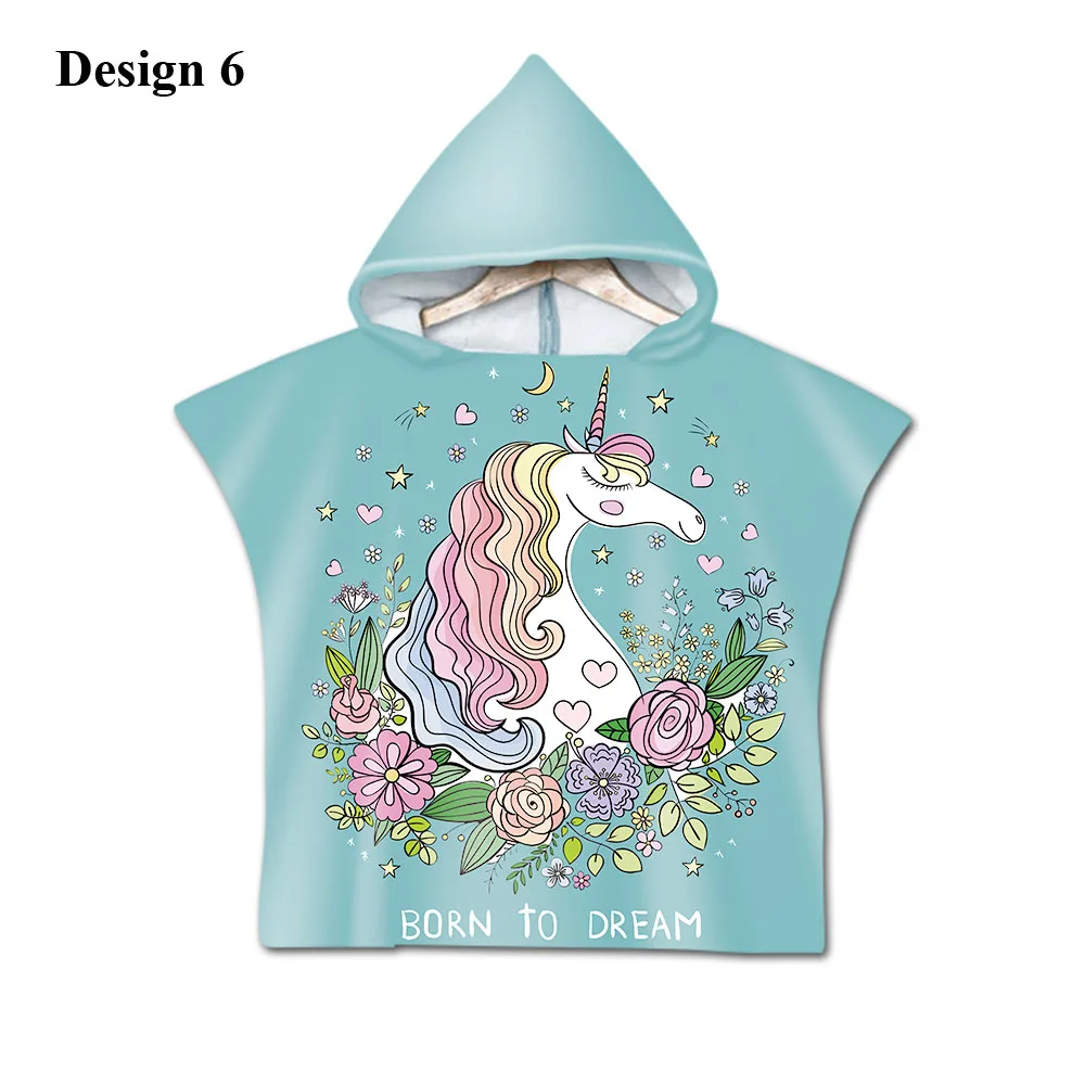Design 6 Free shipping Novelty Gift Cute Unicorn Rainbow Stars Hearts Print Microfiber Baby Kids Hooded Swim Bath Beach Towel Poncho Cape - Color: Design 6