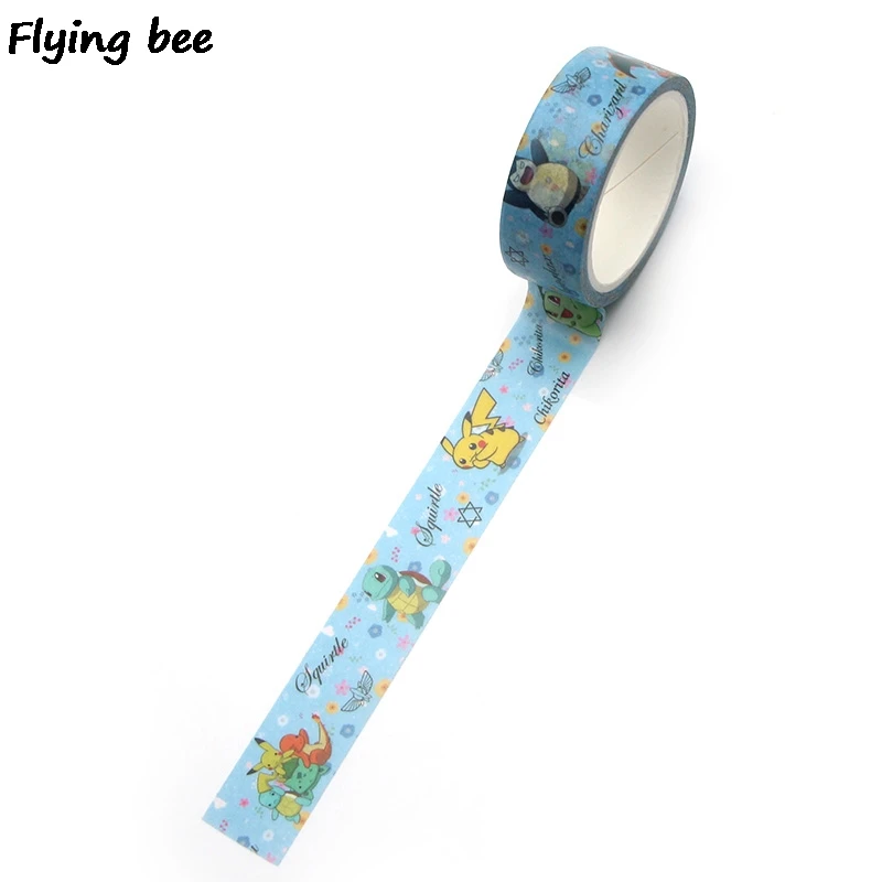 Flyingbee 15 мм X 5 м Бумага васи клейкие ленты Пикачу милый клейкая лента DIY Скрапбукинг наклейка этикетка маскирующая лента X0317