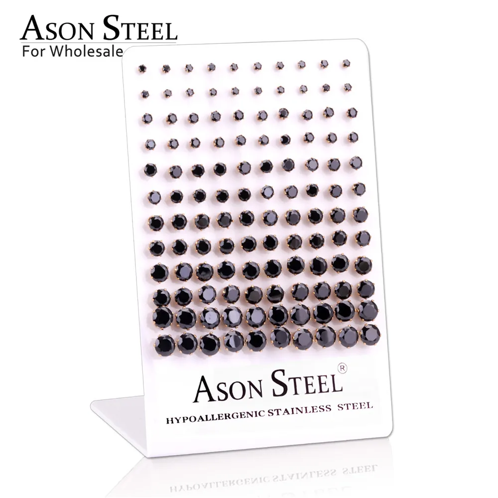 ASON steel 60 пар/лот,, прозрачные серьги-гвоздики, круглые гипоаллергенные серьги из нержавеющей стали, размер 3-8 мм(каждый размер 10 пар - Окраска металла: 4