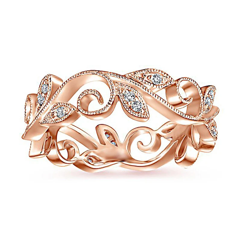 Seaside Size6/7/8/9/10 Crystal Silver Unique Flower Ring Exquesite 1PC Women Beautiful Leaf Rose Golden Vine leaves Zircon Party | Украшения