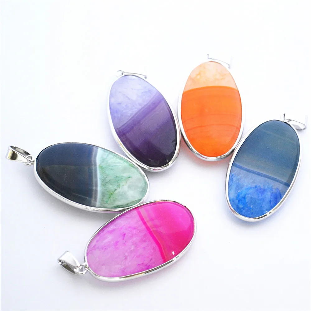 

Hot Natural Stone Pendants Agates Onyx Blue Purple Red Green Yellow Long Oval Charms For Women Jewelry Making 5pcs Free Shipping