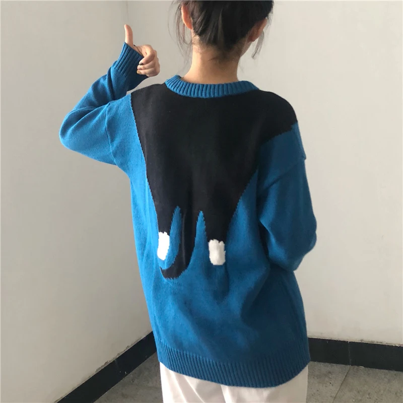 Возможно U вязаный свитер для женщин синие пуловеры повседневные зимние свитера
