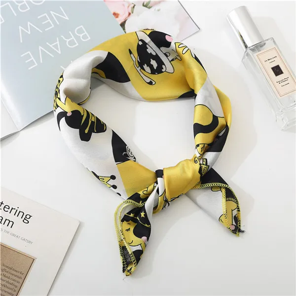 FJ161 yellow Горячая Распродажа маленький квадратный атласный шарф искусственный шелковый шарф женский элегантный женский платок аксессуары для бандан - Цвет: FJ161 yellow