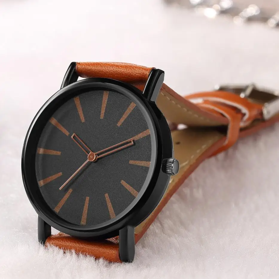 2018 мужские модные спортивные из нержавеющей стали кожаный ремешок Кварцевые