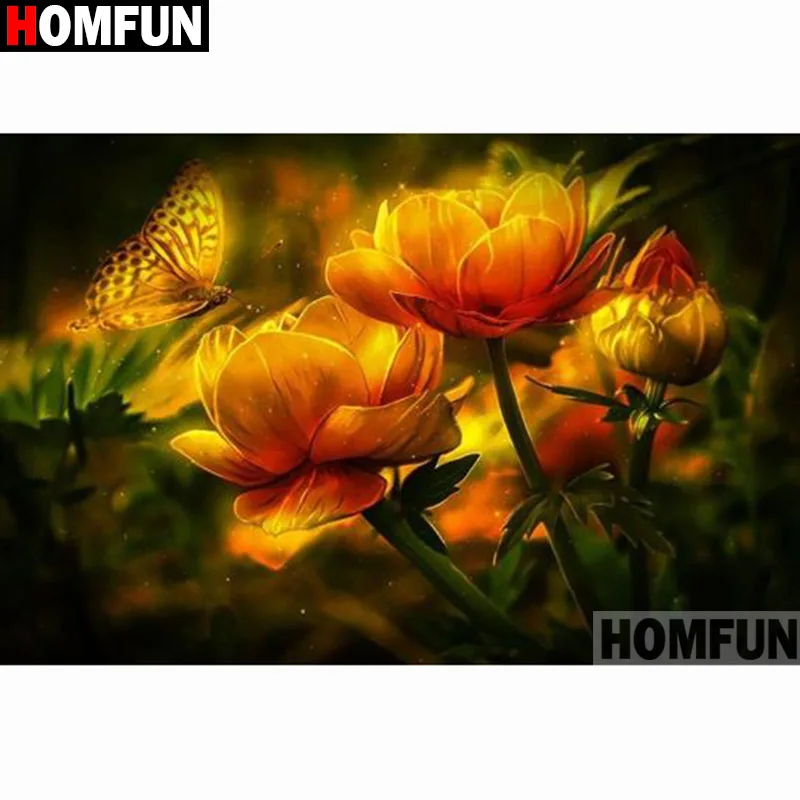 Алмазная 5d-картина HOMFUN цветок бабочка вышивка крестиком полная выкладка