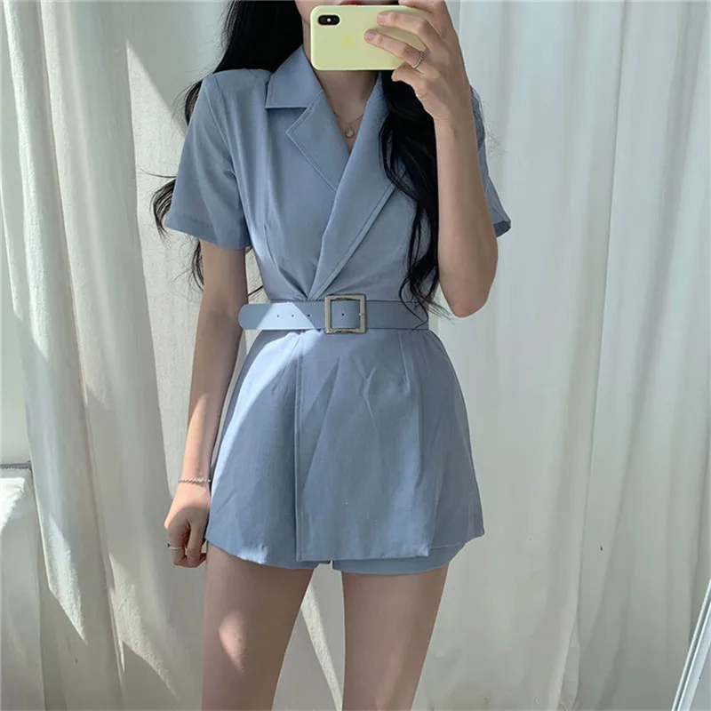 Женский офисный комбинезон HziriP с коротким рукавом и поясом свободные шорты