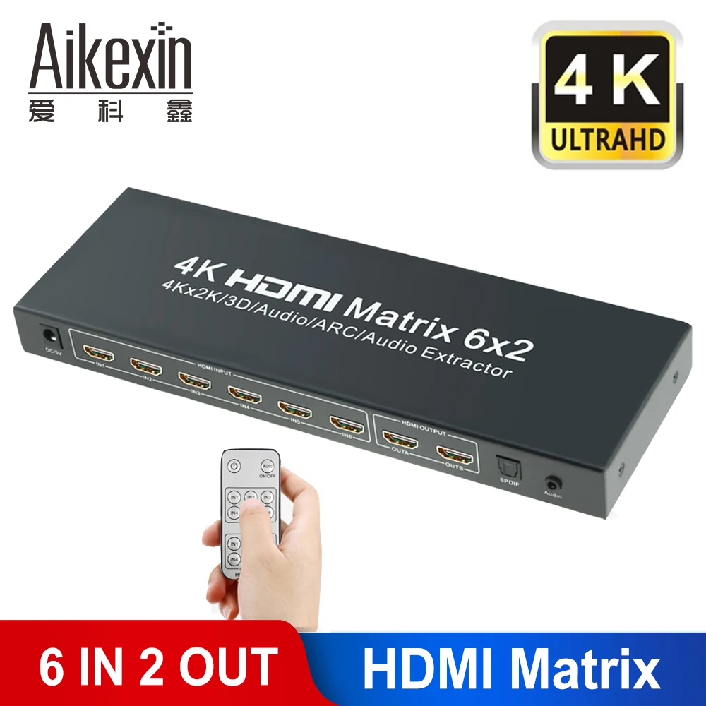 6x2 HDMI матрица Aikexin Ultra HD 4K x 2K коммутатор сплиттер истинная 6 вход 2 выхода поддержка