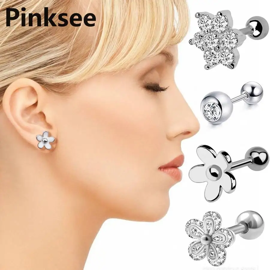 Серьги гвоздики из нержавеющей стали с фианитами для пирсинга ушной раковины 1