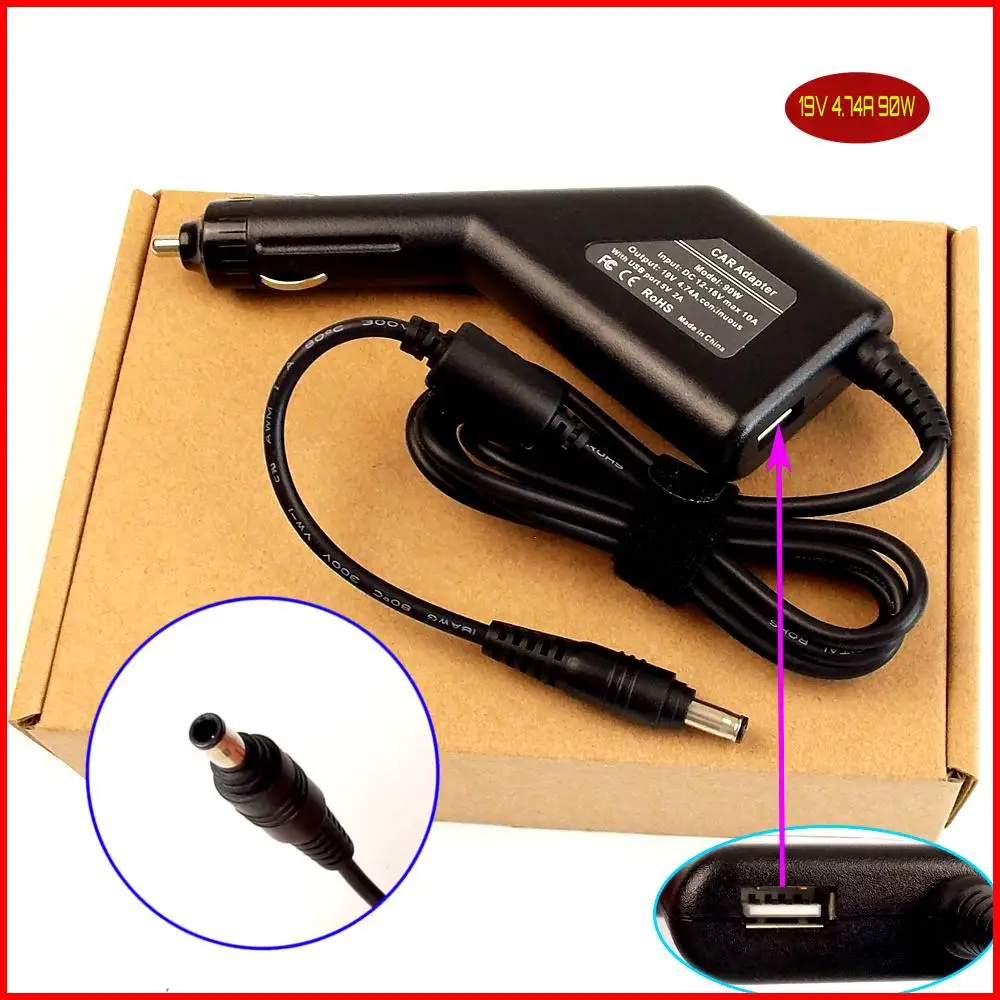 

Laptop DC Power Car Adapter Charger 19V 4.74A 90W + USB Port for Samsung NP-R580 NP-R700 Np-R620E NP-R519 NP-R520 E3415