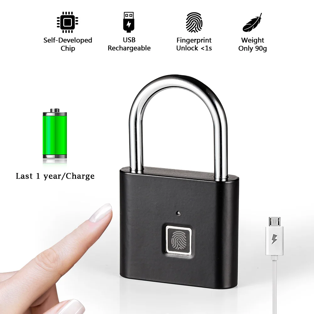 Золотой безопасности keyless USB Перезаряжаемый отпечаток пальца умный замок Быстрый