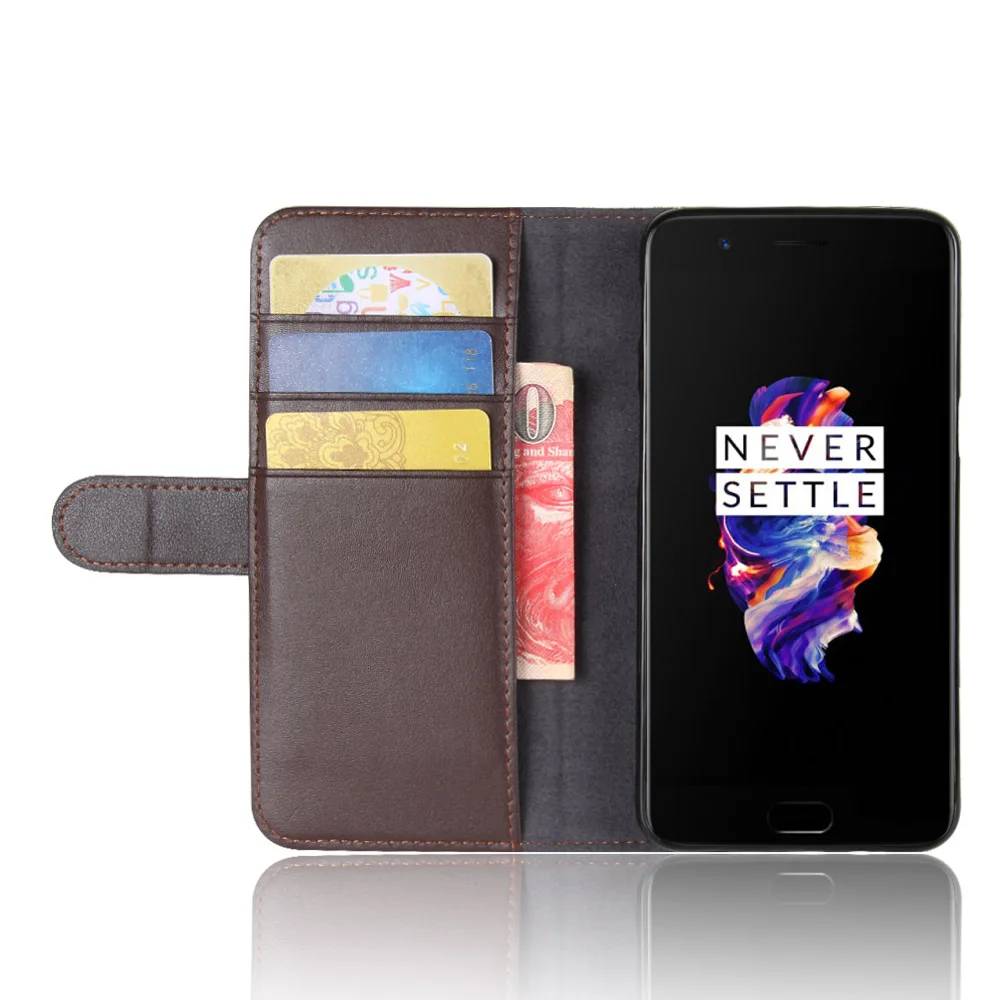 Подлинная Кожаный чехол для Oneplus 5 Cover телефон случаях с слот карты держатель