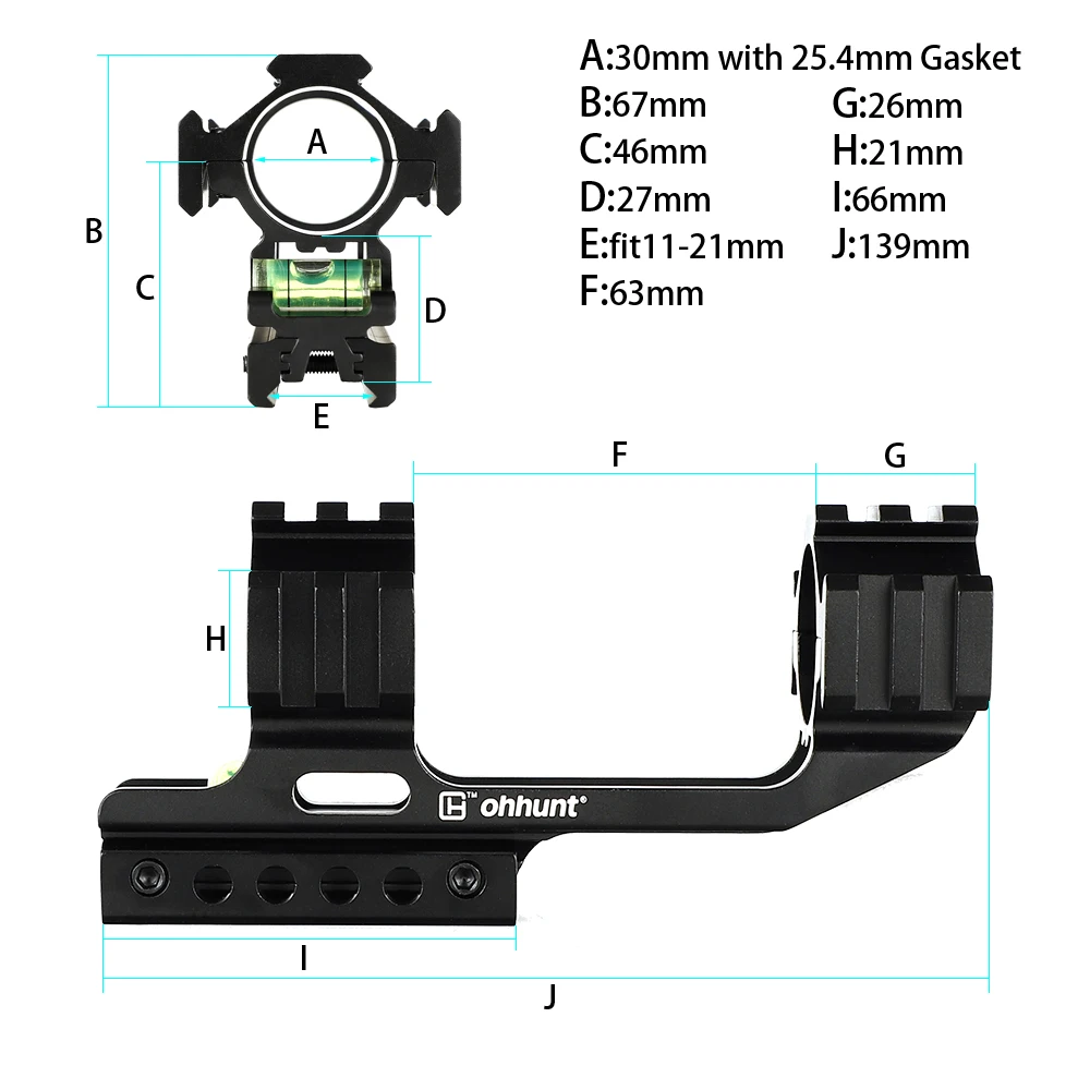 ohhunt Hunting 1 Inch 30mm Diameter 11mm 3/8&quot Dovetail 20mm Picatinny Weaver Riflescope Rings Mount with Bubble Level Extra Rail | Спорт и