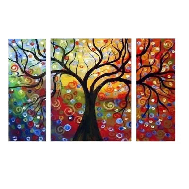 

3 Panels Wall Art Landscape Tree No Framed Abstract Oil Painting On Canvas Colorful Leaf Tree Wall Art For Living Room