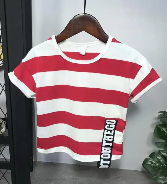 T-shirt Летняя одежда для маленьких мальчиков, 2 предмета полосатая футболка с короткими рукавами+ джинсовые шорты Популярные штаны комплект повседневной одежды - Цвет: T-shirt