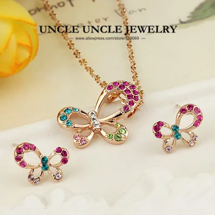 Набор из серег и ожерелий женский ювелирный комплект с разноцветными стразами