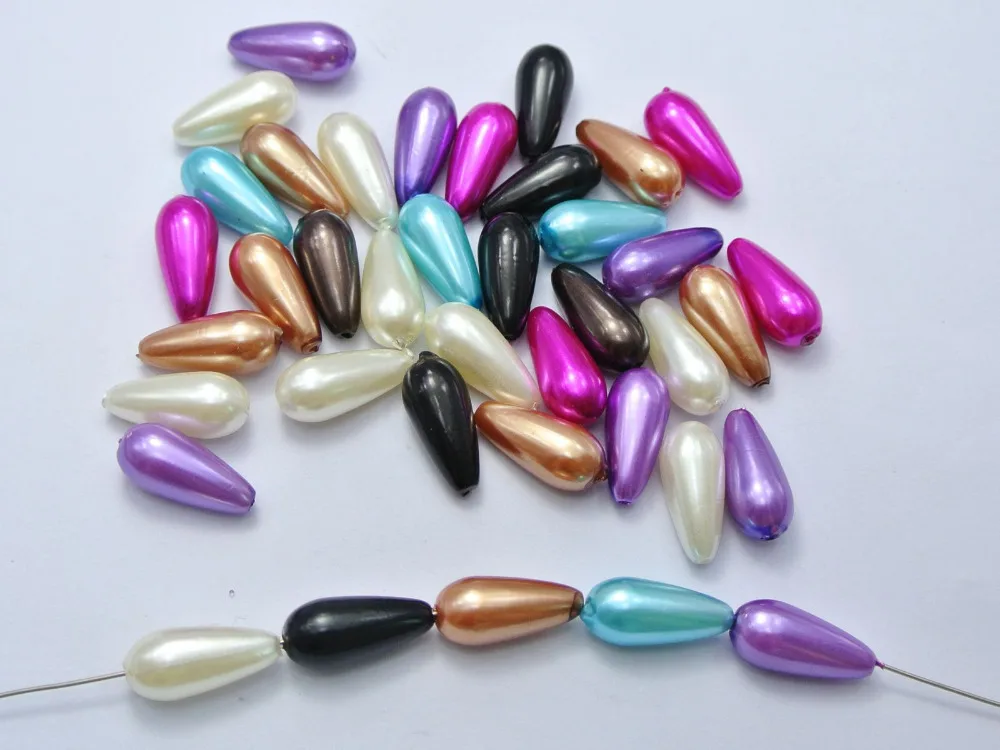 

100 Mixed Color Plastic Faux Pearl Teardrop Beads 8X18mm Imitation Pearl