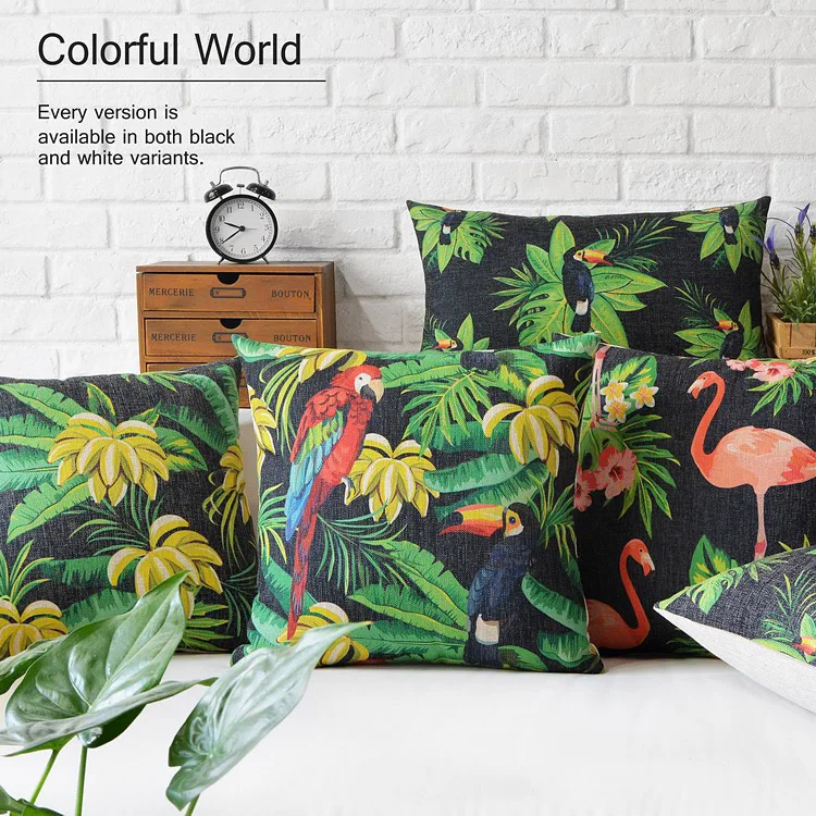 Тропический лес Юго-Восточной Азии Подушка цветочные птицы растения льняная
