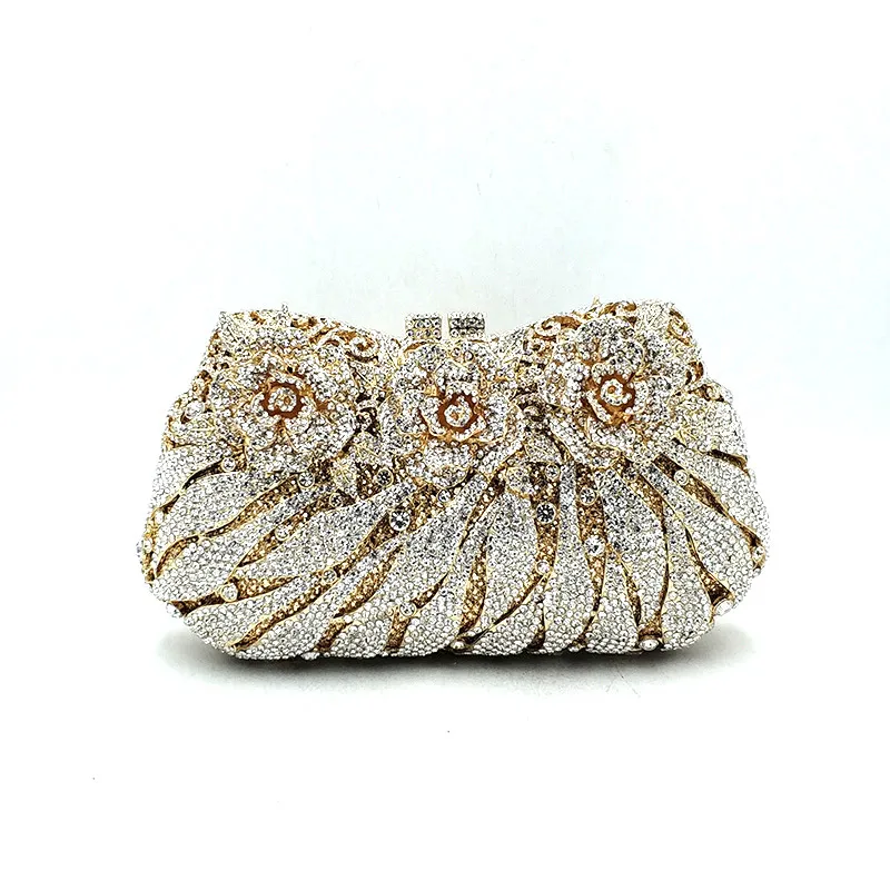 Color 4 Luxury Bridal party purse women evening party handbag fashion diamonds wedding crystal clutches rose flower crystal purses - Цвет: Color 4