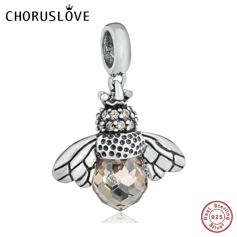 Choruslove пчела болтается Шарм с гранеными CZ бусинами бусины из стерлингового