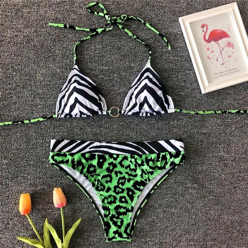 Женский купальник Mossha леопардовое бикини с высокой талией и пуш-апом летняя