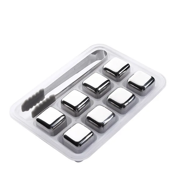 8pcs with clip BIUBIUTUA нержавеющая сталь кубики льда для виски бар поставки Magic Wiskey охладитель пива, вина 8 шт. камни кулеры для льда держатель в коробке куб - Цвет: 8pcs with clip