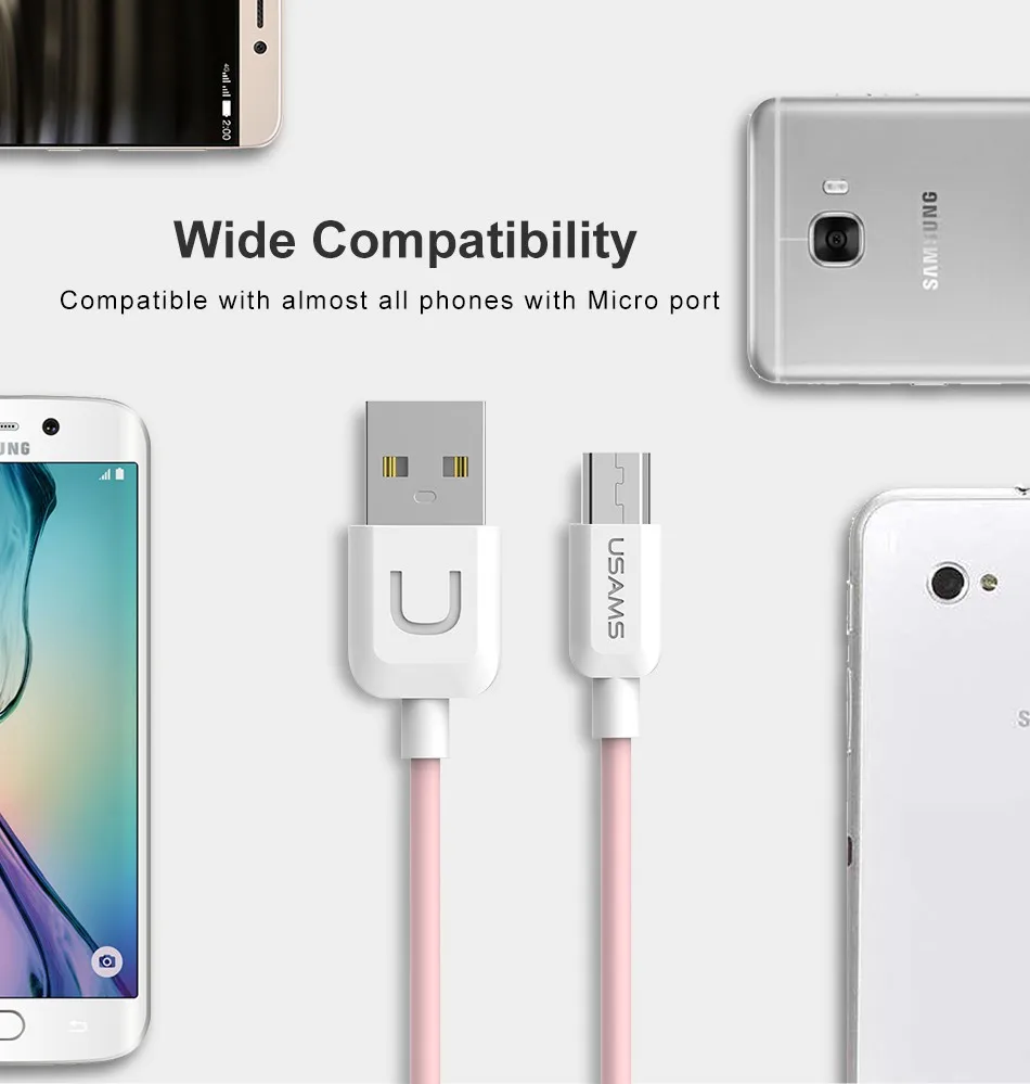 Адаптер для мобильных телефонов USAMS кабель Micro USB для телефона Android быстрое зарядное устройство usb-кабель для samsung Xiaomi LG htc Microusb кабель для передачи данных