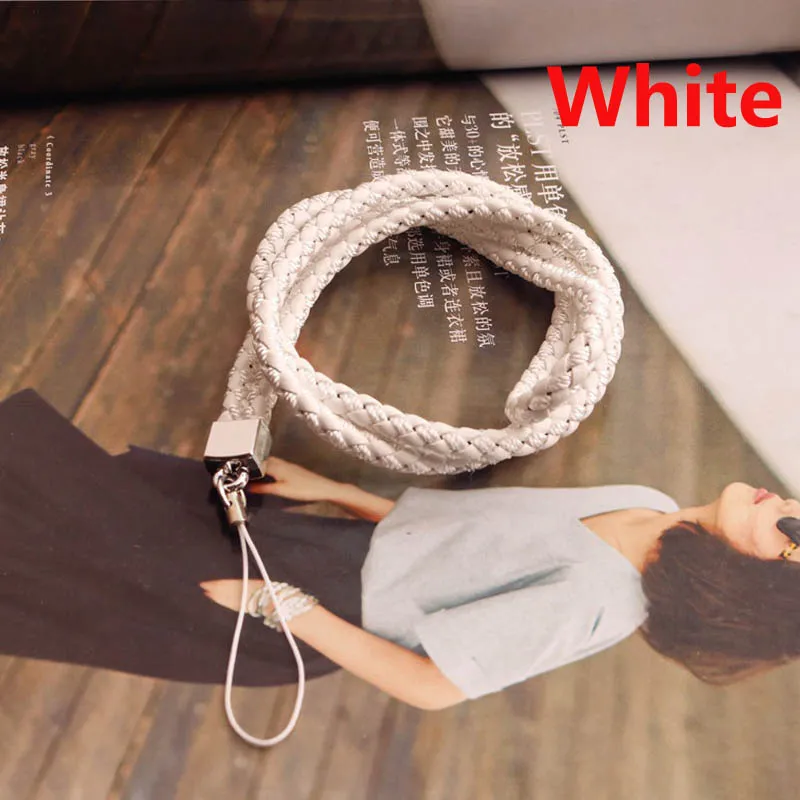 White Длинный тканый кожаный шнурок для камеры, висящий на шее ремешок для мобильного телефона, шнур яркого цвета, сертифицированный шнурок - Цвет: White