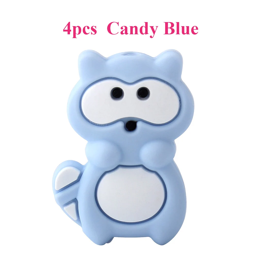 4Pcs Candy Blue 1/4/8 шт. силиконовые бусины Мини енот Силиконовые Прорезыватели для зубов аксессуары Силиконовый грызунок делая Цепочки и ожерелья с подвесками детские товары - Цвет: 4Pcs Candy Blue