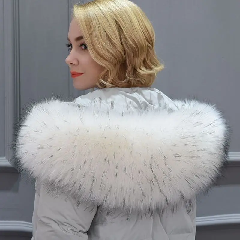 B зимние большие пушистые воротники из искусственного меха женские с капюшоном