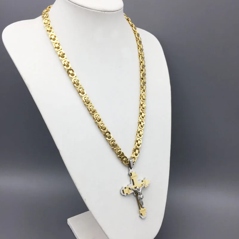 Подвеска с крестом Иисуса для мужчин византийская цепочка золотого цвета крест