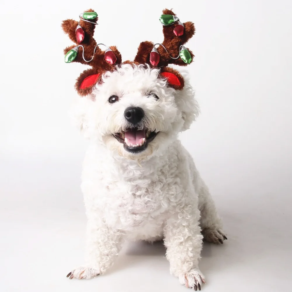 Cute pet Cat Dog Christmas Elk Antlers Hats cape dog costume Bling hat headwear hair Grooming accessories decoration | Дом и сад