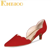 kmeioo dorsay shoes woman pointed toe kittens shallow ruffles pumps women dress office shoes fashion prom plus size thin heels