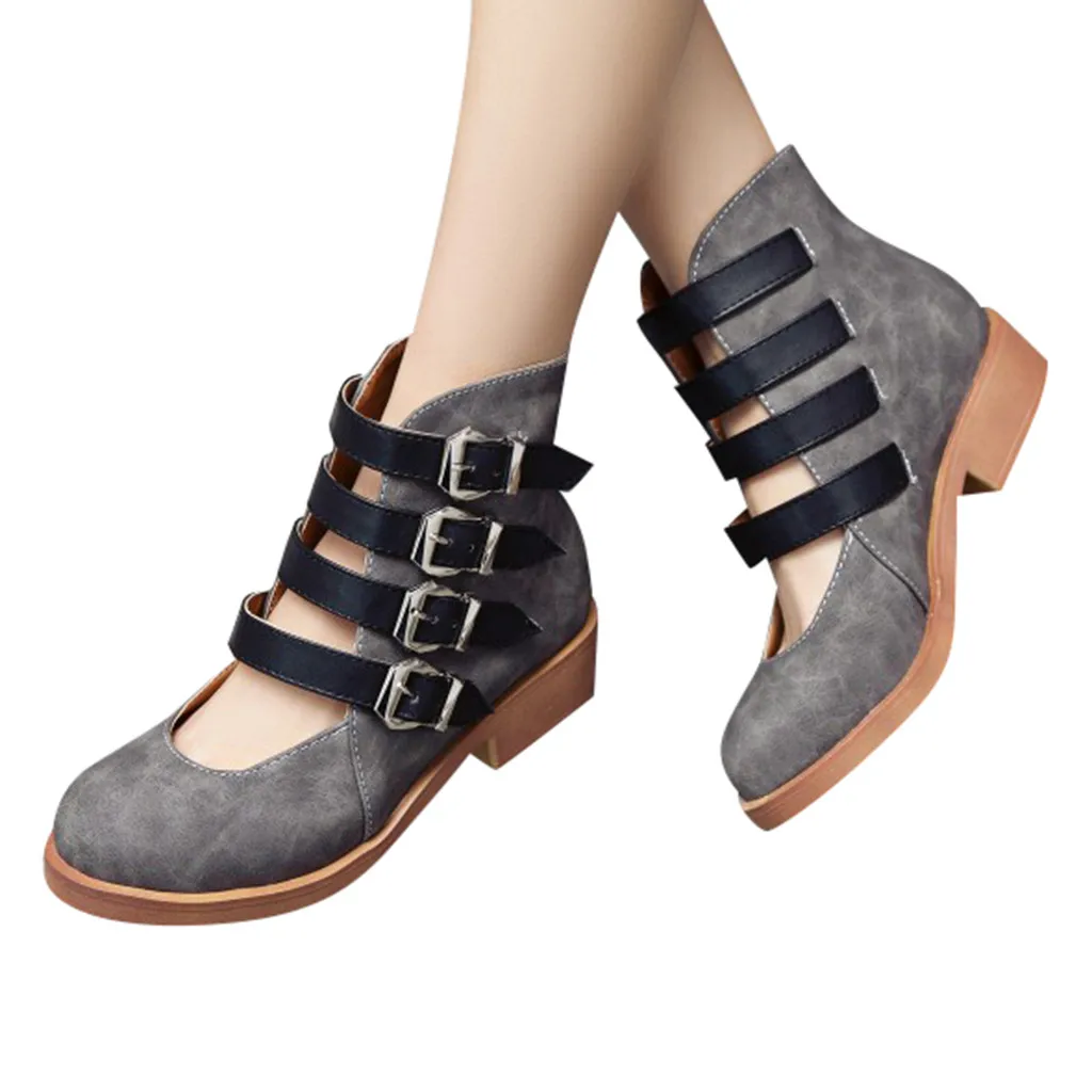 Spring Summer New Women's Summer Retro Ankle Buckle Back Zipper Square Heel Shoes Fashion Sandals for Women Streetwear