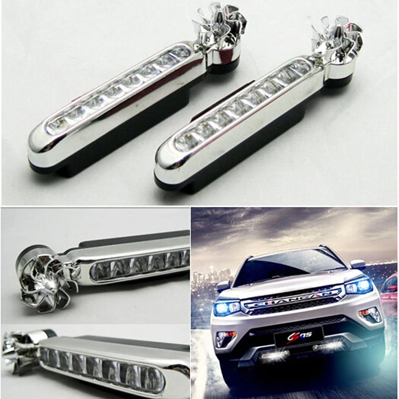 1 пара 8 x светодиодов Без проводки Решетчатые автомобильные огни с вращением вентилятора для автомобильных противотуманных / дневных ходовых огней.