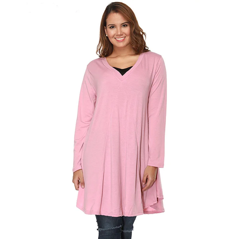 5XL размера плюс, Длинная женская блузка, Осень-зима, v-образный вырез, длинный рукав, свободный, большой размер, туника, топы, красные, элегантные, неровные, женские топы