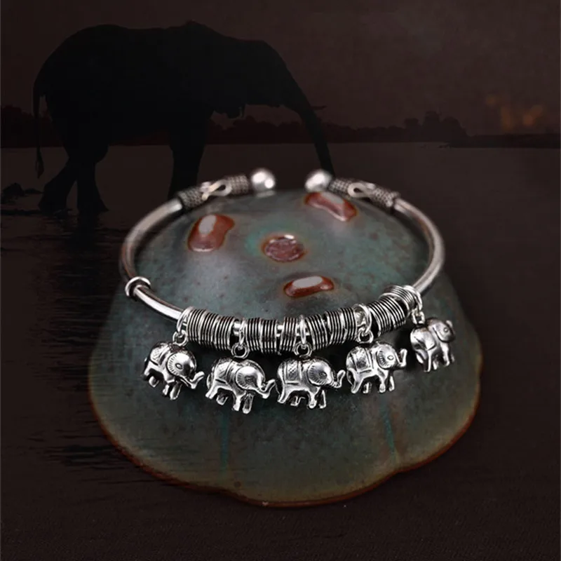 

Uglyless Real S 925 Sterling Silver Fine Jewelry Lovely Elephant Charms Bangle Women Vintage Bangles Handmade Thai Totem Bijoux