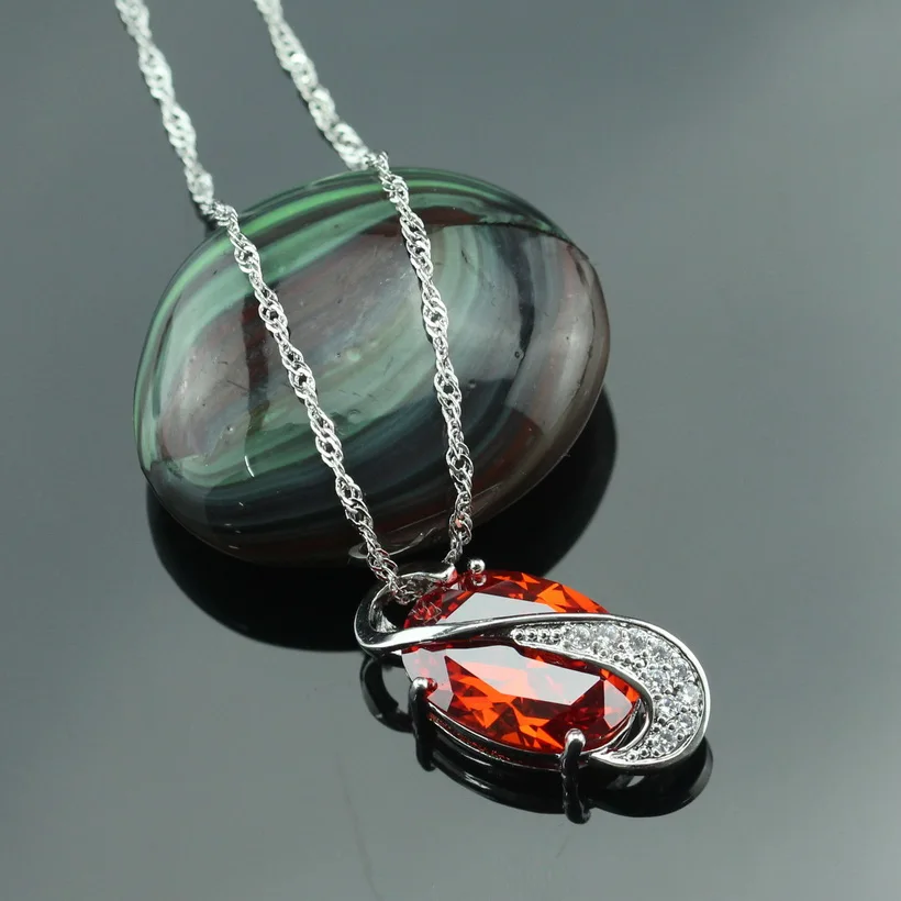 Красное яйцо кубического циркония 925 серебряные Свадебные Ювелирные наборы для