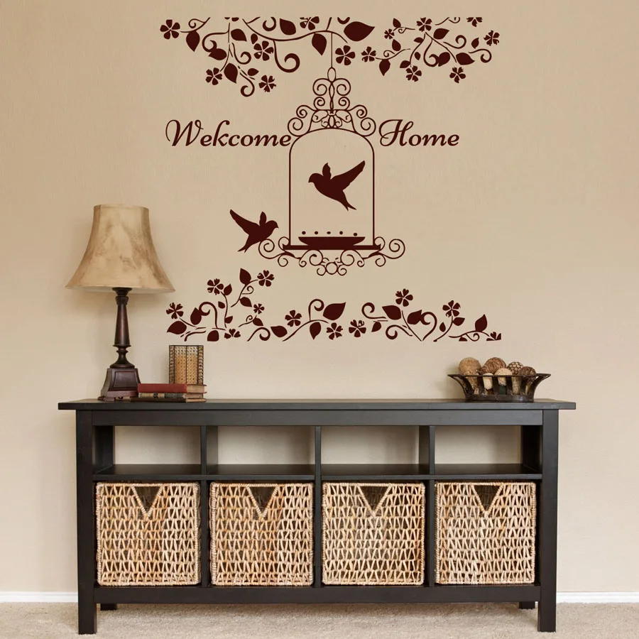 

ZOOYOO Welcome Home Wall Decal Living Room Removable Art Vinyl Home Decor Flowers And Birds Wall Sticker
