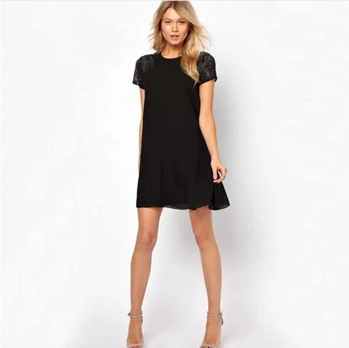 Новый сексуальный элегантный причинно лето dress кружева с коротким рукавом o шея