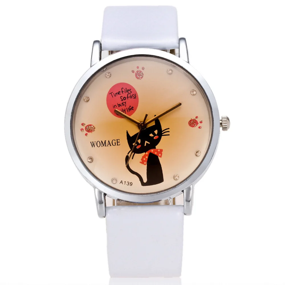 2018 модные брендовые Женские повседневные часы с рисунком маленькой кошки