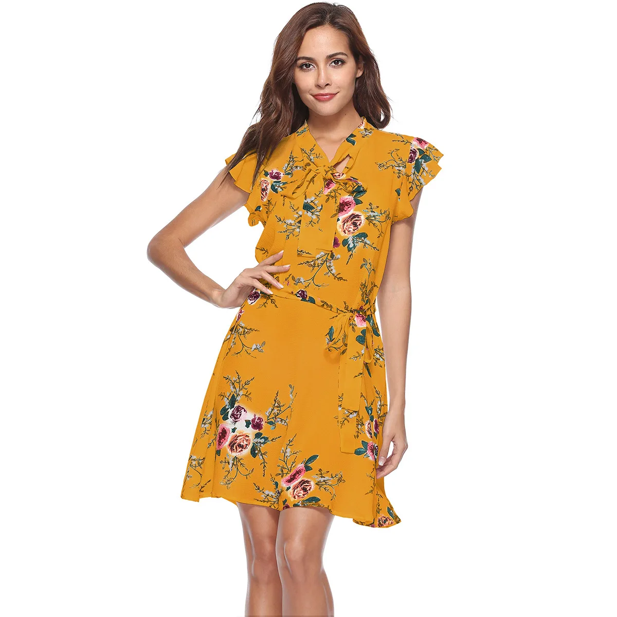 Женское Платье До Колена с коротким рукавом и принтом|Женские платья| |