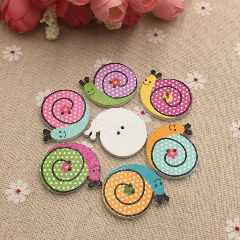 Деревянные Мультяшные пуговицы детская цветная ветровка с улиткой на кнопках