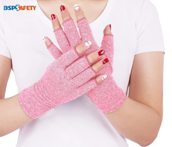 Pink Color Женские мужские хлопковые эластичные перчатки для артрита боли в суставах, перчатки для терапии, компрессионные перчатки с открытыми пальцами - Цвет: Pink Color